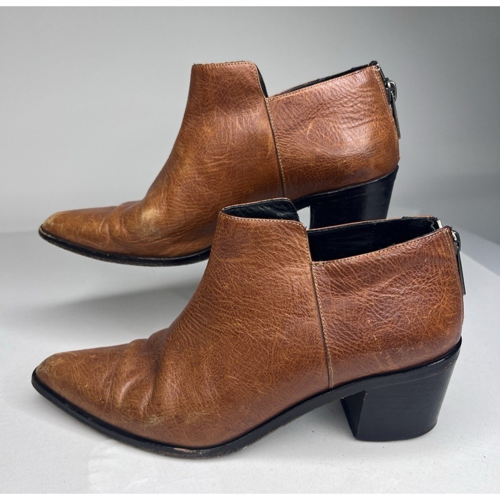 ANINE BING Designer Luxury Caramel Brown Leather Zipper Bootie Sz 37 US Size 6.5